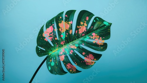 Monstera leaf in vibrant ne...