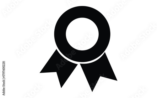 Black ribbon award rosette isolated on white background