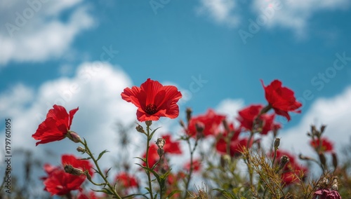 Vibrant red blooms against ...