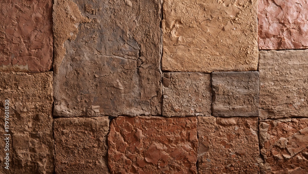Fototapeta premium Mixed husk and clay brick wall background, rough texture for design applications