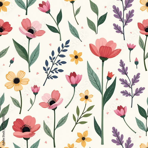 Wallpaper Mural Modern Flora Blush: Abstracted Pastel Wildflower Seamless Print Torontodigital.ca