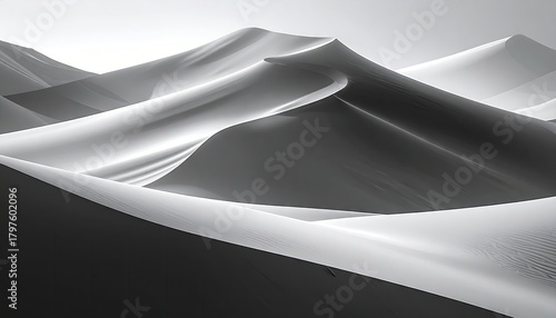 Fototapeta Naklejka Na Ścianę i Meble -  Abstract Sand Dune Landscape with Monochrome Gradients and Smooth Ripples Under a Bright Sky