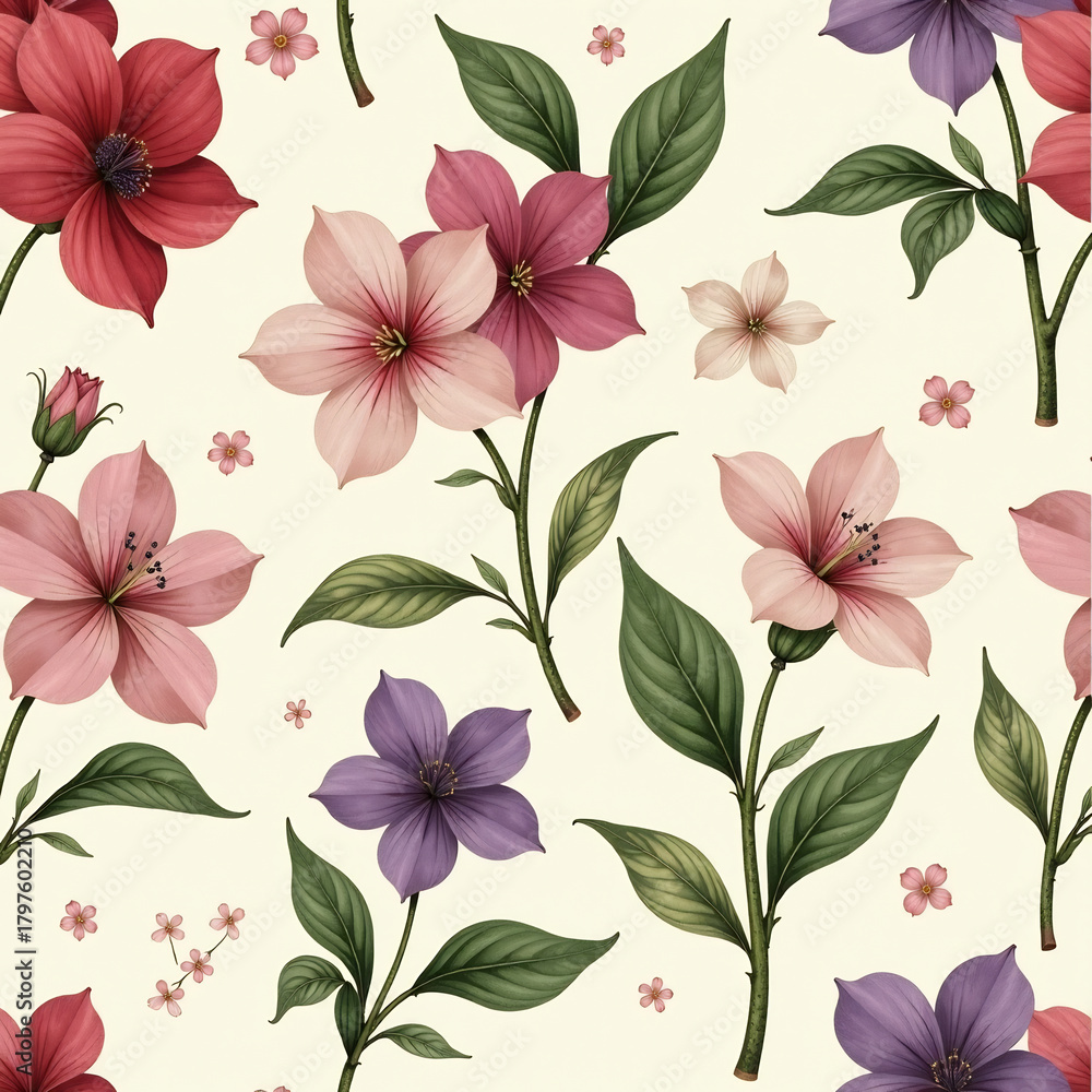 Obraz premium Heritage Blossom: Timeless Pastel Wildflower Seamless Frieze