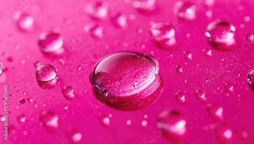 Water droplets on a pink gl...