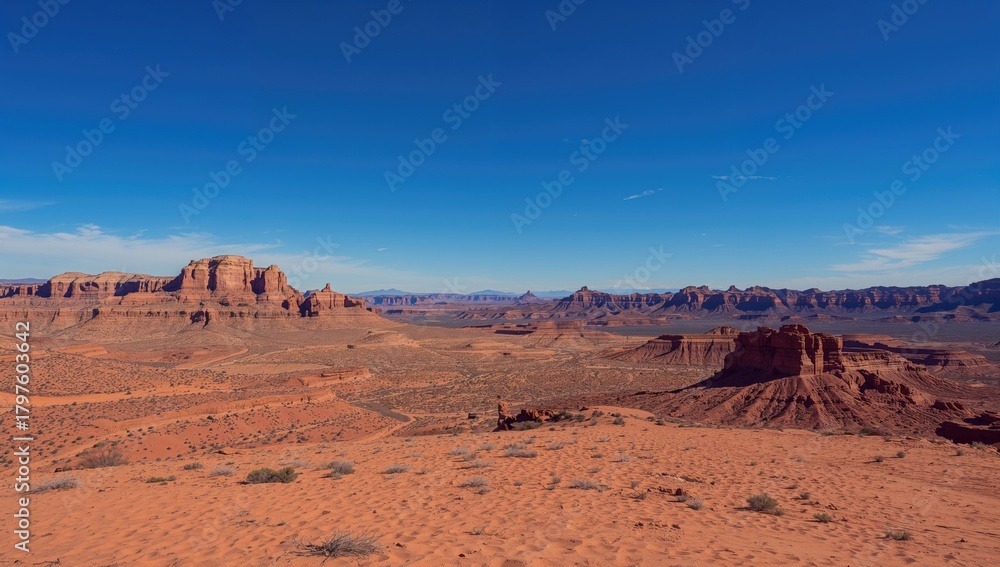 Naklejka premium Red Rock Canyon landscape under a clear sky, showcasing seasonal change