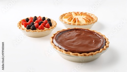 Three Pies on a White Backg...