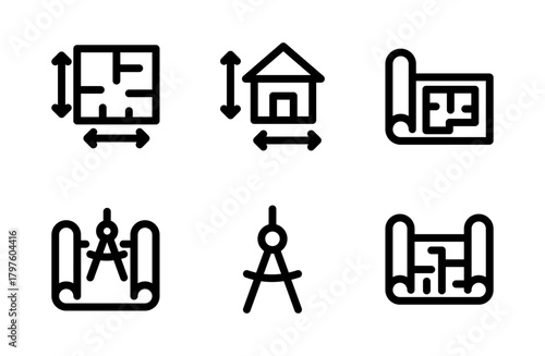 Detailed Blueprint Icon Set for Modern Architectural Planning Symbols and Construction Design Resources for Professional ProjectsDetailed Blueprint Icon Set for Modern Architectural Planning Symbols
