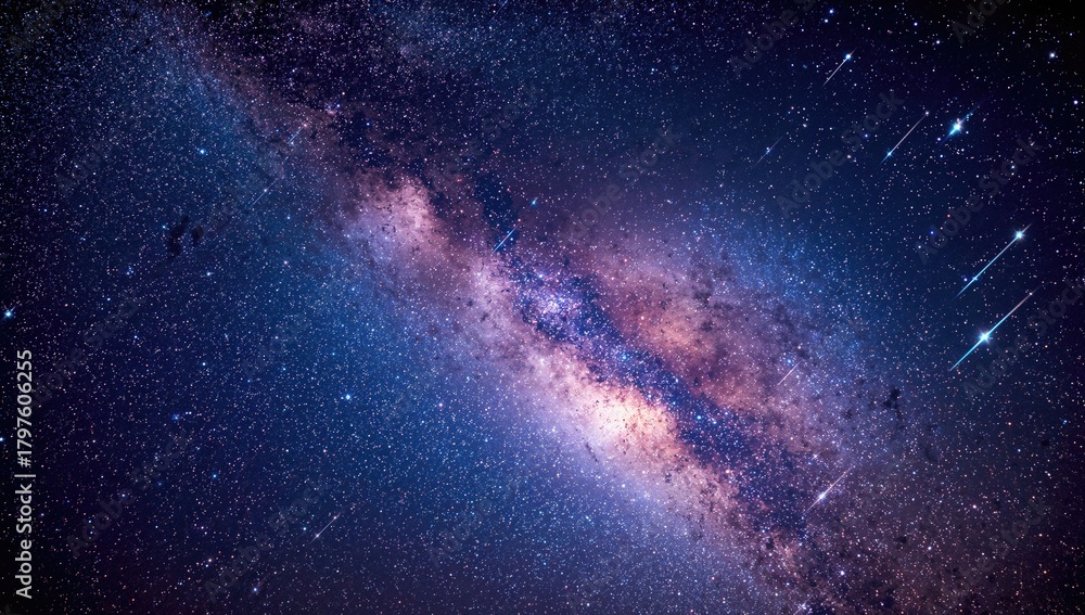 Fototapeta premium Milky Way adorned with meteor showers, celestial spectacle, seasonal change