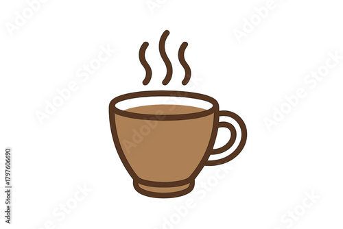 Minimalist brown steaming hot cup of coffee or tea mug isolated on white