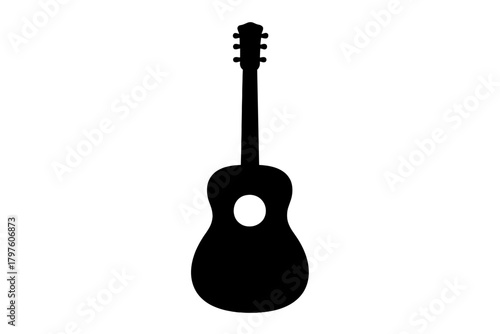 Simple black silhouette of an acoustic guitar string instrument used for music performance