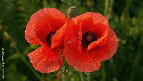 Red Poppy Blossoms Adorned ...