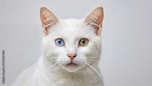 Odd-eyed white cat with het...