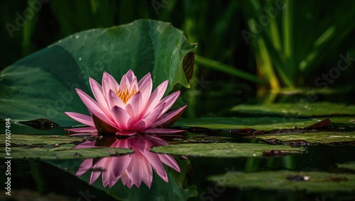 Pink lotus water lily flowe...