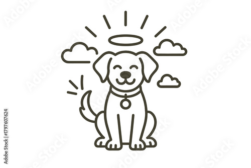 Happy dog sitting peacefully with a glowing halo above its head representing pet remembrance