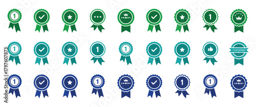 Verified badge icon. Check and Approved, accept, verified badge icon. Verified badge icon with ribbon. Vector illustration isolated on white background.