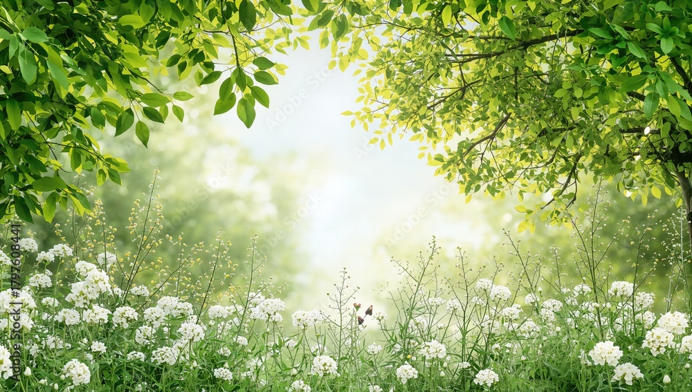 Fototapeta premium A lively spring scene with lush green foliage, capturing the essence of summer's brightness and hues in a natural setting