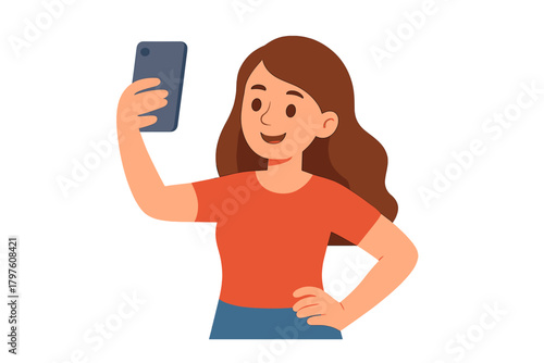 Cheerful young woman taking a picture of herself with a modern smartphone