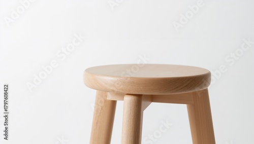 Wooden stool displayed agai...