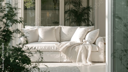 Soft white pillows and blan...