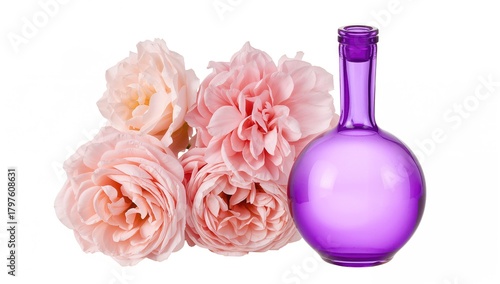 Pink flowers and a purple v...
