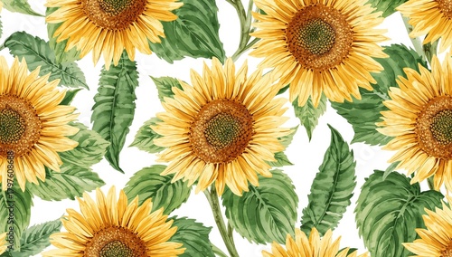 Seamless sunflower watercol...