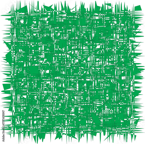 Abstract green pattern with sharp edges and a white background, creating a chaotic yet structured visual effect