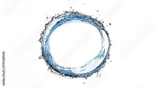 Circular water splash isolated on a white backdrop, suitable for editorial header background