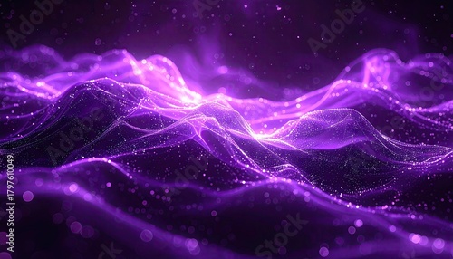 Abstract Purple Digital Waves with Sparkling Particles and Soft Bokeh Effect