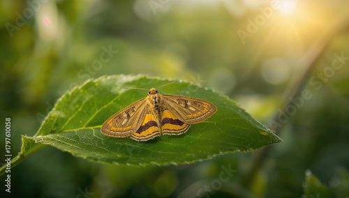 Moth with yellow bands perc...