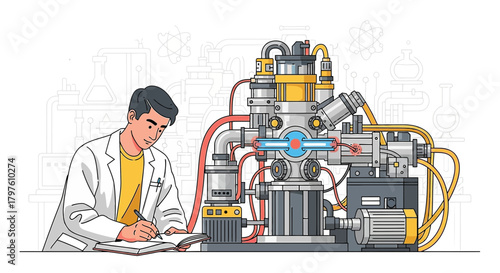Scientist Recording Data from an Advanced Analysis Machine in a Modern Laboratory Environment