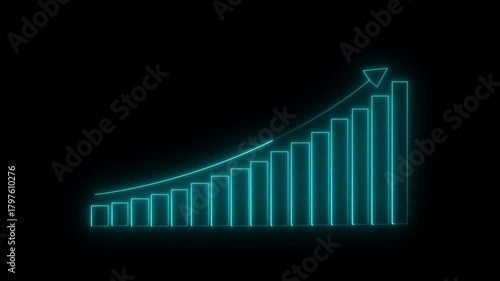 Glowing light neon business graph icon animation business report presentation growth bar. Dividends and long term investment to beat inflation.  showing marketing sales profit increasing Isolated.