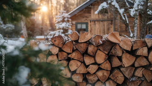 Stacked firewood logs in a ...