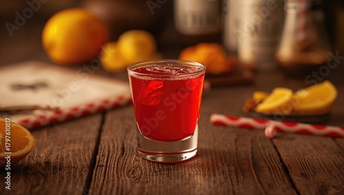 Vibrant red cocktail served...