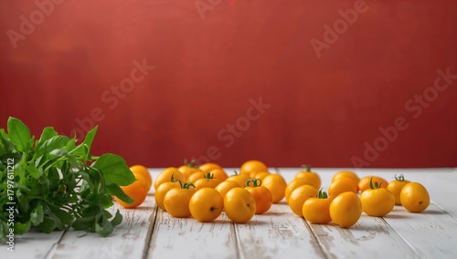Yellow cherry tomatoes on a...