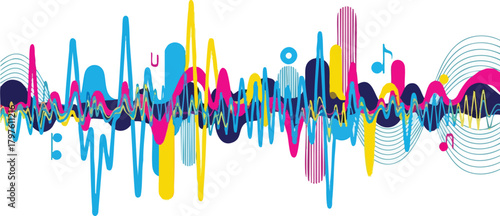 Abstract Soundwave Composition with Musical Note Accents