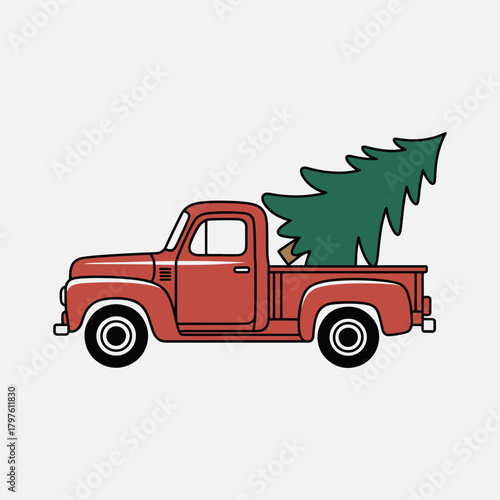 Retro Truck Loaded with Christmas Tree Free SVG File