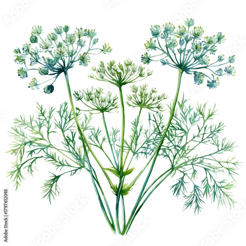 Fennel Flower, watercolor painting vector, isolated on a white background.