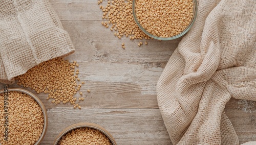 Pearl barley groats display...
