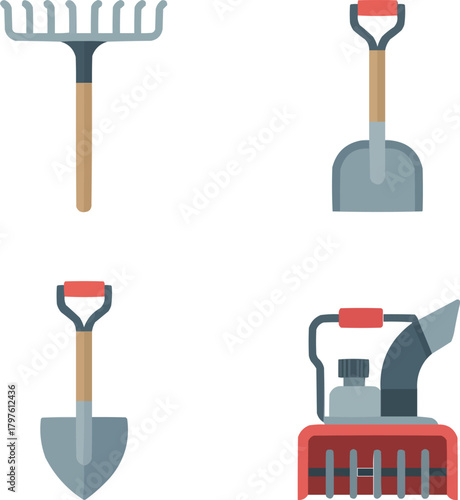 Yard and Snow Tools Icon Set Vector Collection of Garden and Winter Equipment