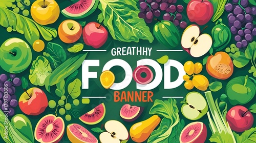 A Vibrant Green Food Banner Featuring a Diverse Assortment of Fresh Ingredients