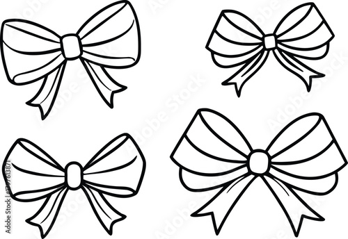 Four hand-drawn bow ties on a white background, simple line art