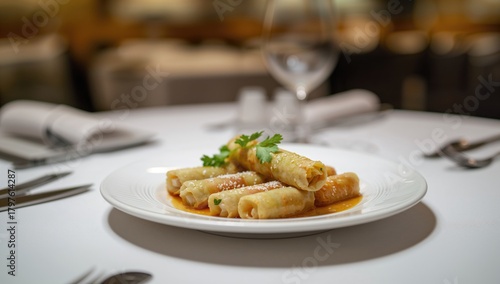 Plate of spring rolls on a ...