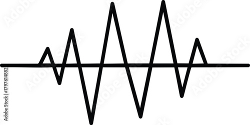 A bold graphic representation of fluctuating data or a dramatic heartbeat signal on a white background