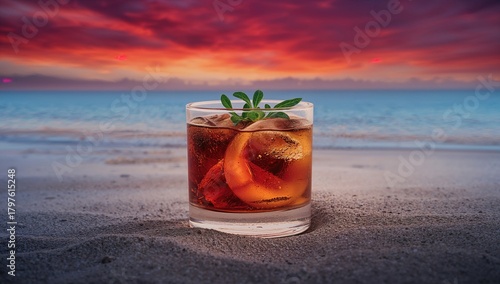 Chilled black rum cocktail ...