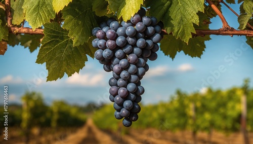 Juicy ripe wine grapes hang...