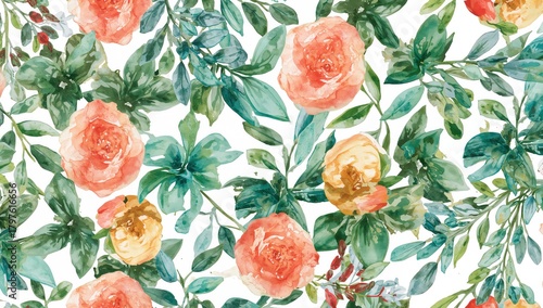 Hand-painted watercolor flo...