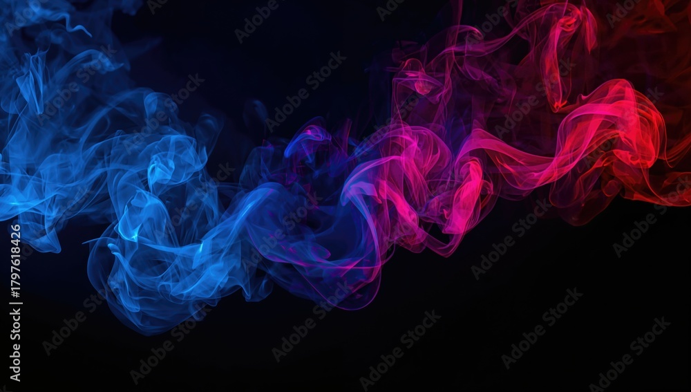 Fototapeta premium Vibrant smoke swirling against a dark backdrop, suitable for creative design