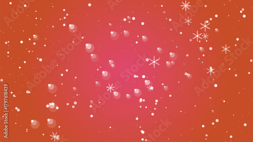 Falling snowflakes and bubbles on a red background for winter holidays