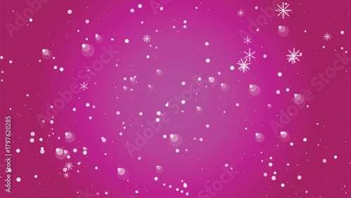 Winter background with snow and snowflakes on pink gradient background