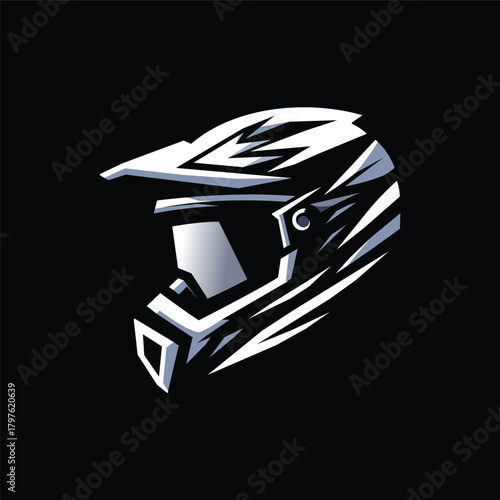 vector illustration of a black and white motocross enduro helmet
